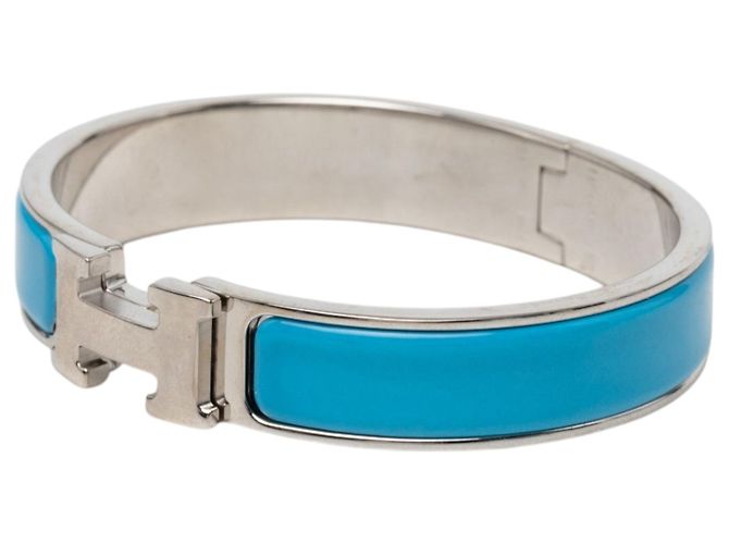 Bracciale Hermès Clic H stretto in smalto blu PM - vista 2