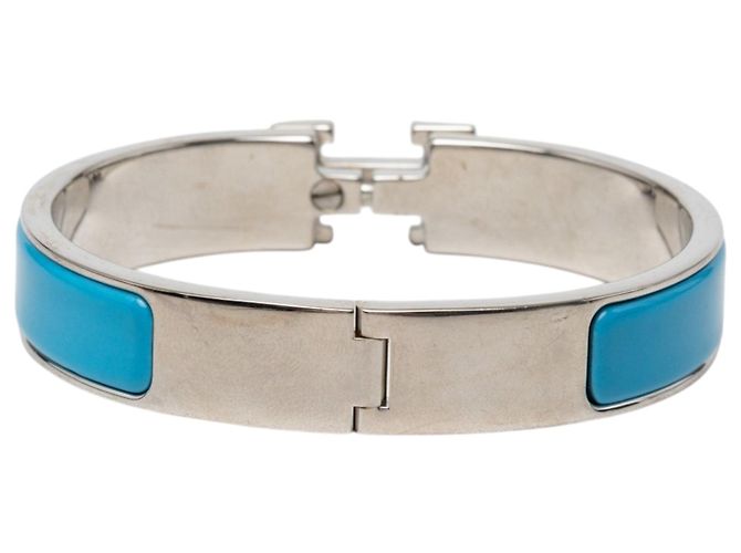 Bracciale Hermès Clic H stretto in smalto blu PM - vista 3