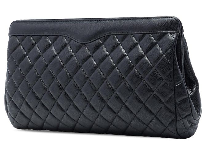 Clutch Chanel Large CC trapuntata in caviar nero con frame - vista 2