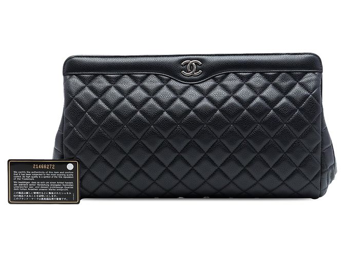 Clutch Chanel Large CC trapuntata in caviar nero con frame - vista 7
