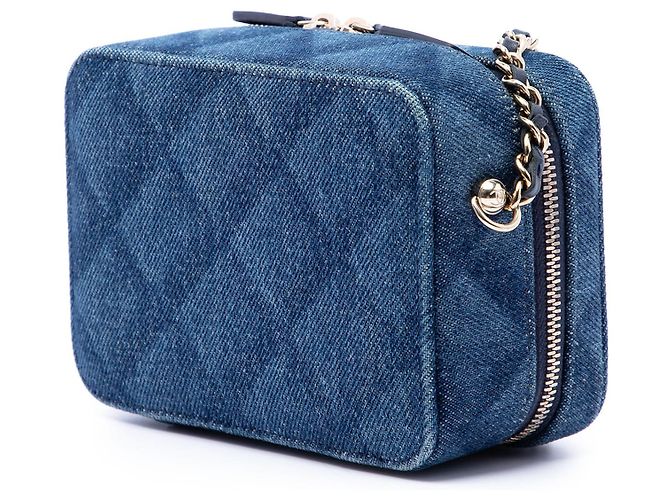 Borsa a tracolla camera case in denim con stampa CC blu Chanel - vista 2