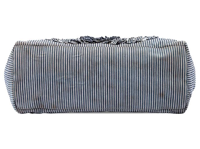 Borsa Shopper Chanel CC in tela a righe blu - vista 3
