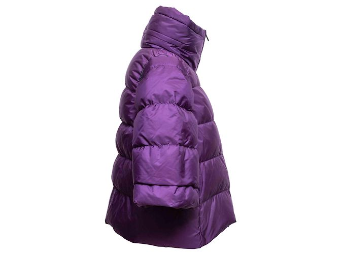 Giacca puffer viola Miu Miu Primavera/Estate 2014 a maniche tre quarti Taglia IT 46 - vista 3