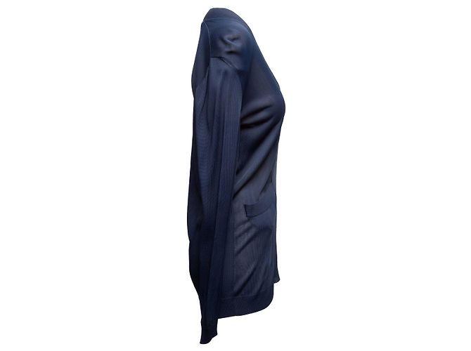 Hermès Top trasparente a maniche lunghe con scollo a V blu navy Hermes Taglia FR 38 - vista 2