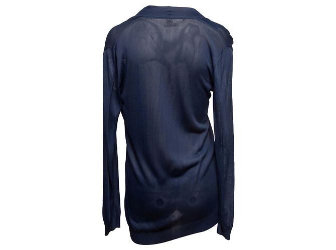 Hermès Top trasparente a maniche lunghe con scollo a V blu navy Hermes Taglia FR 38 - vista 3