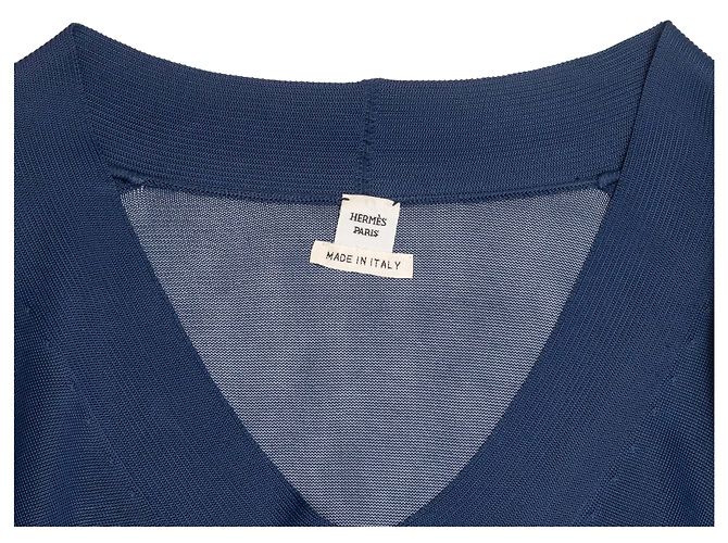 Hermès Top trasparente a maniche lunghe con scollo a V blu navy Hermes Taglia FR 38 - vista 4
