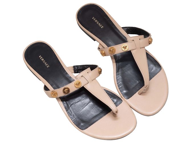 Beige Versace Medusa Head Leder-Riemchen-Sandalen Größe 37 - Ansicht 2
