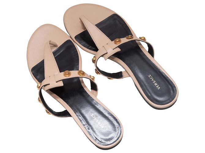 Beige Versace Medusa Head Leder-Riemchen-Sandalen Größe 37 - Ansicht 3