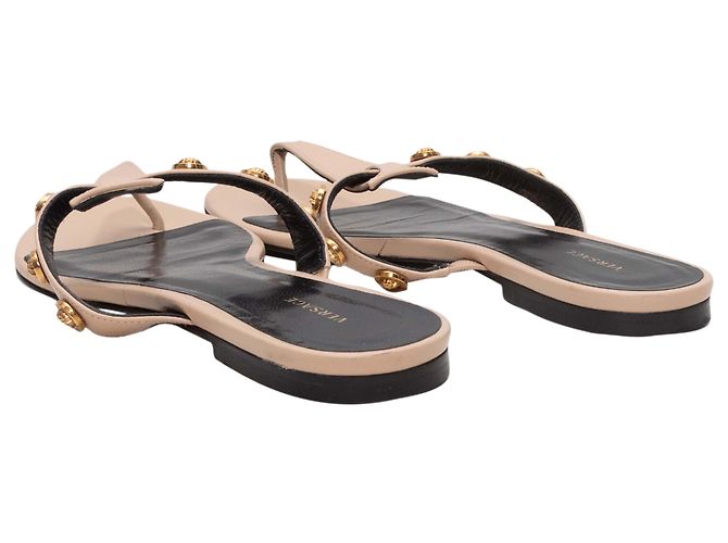 Beige Versace Medusa Head Leder-Riemchen-Sandalen Größe 37 - Ansicht 4