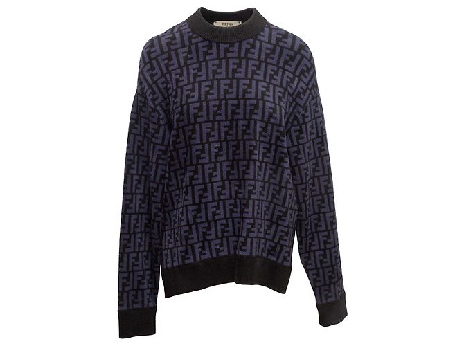 Fendi Intarsia Zucca Strickpullover Schwarz & Navy Größe IT 38 - Ansicht 2