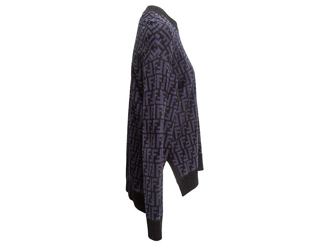 Fendi Intarsia Zucca Strickpullover Schwarz & Navy Größe IT 38 - Ansicht 3
