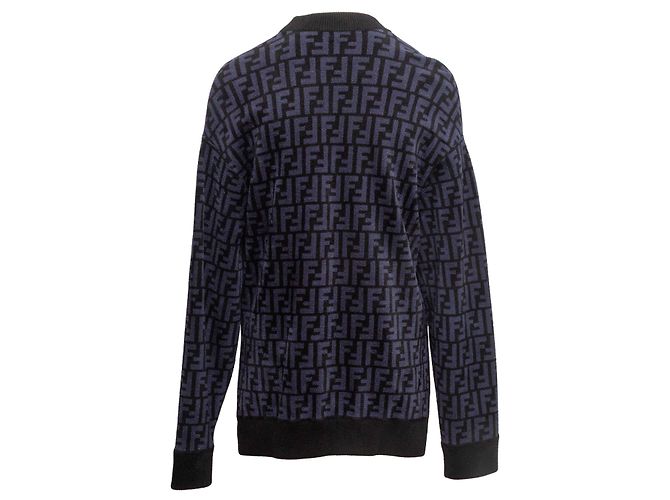 Fendi Intarsia Zucca Strickpullover Schwarz & Navy Größe IT 38 - Ansicht 4