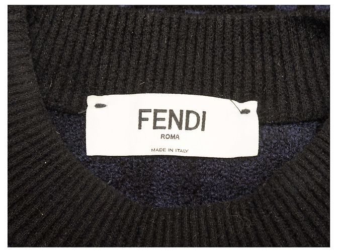 Fendi Intarsia Zucca Strickpullover Schwarz & Navy Größe IT 38 - Ansicht 5