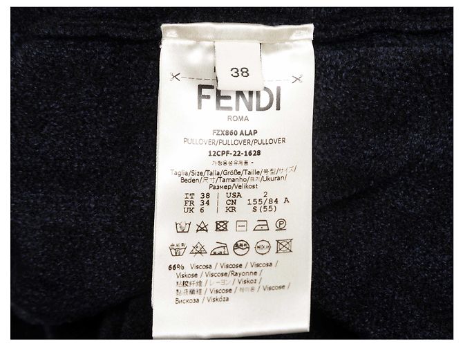 Fendi Intarsia Zucca Strickpullover Schwarz & Navy Größe IT 38 - Ansicht 7
