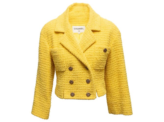 Blazer cruzado de tweed de algodón amarillo Chanel Talla FR 34 - vista 2