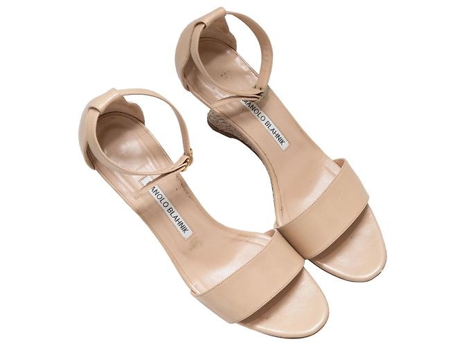 Sandales à talons compensés avec bride à la cheville Manolo Blahnik beige Taille 38.5 - vue 2