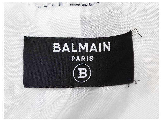 White & Black Balmain Striped Textured Double-Breasted Blazer Size FR 34 - view 5