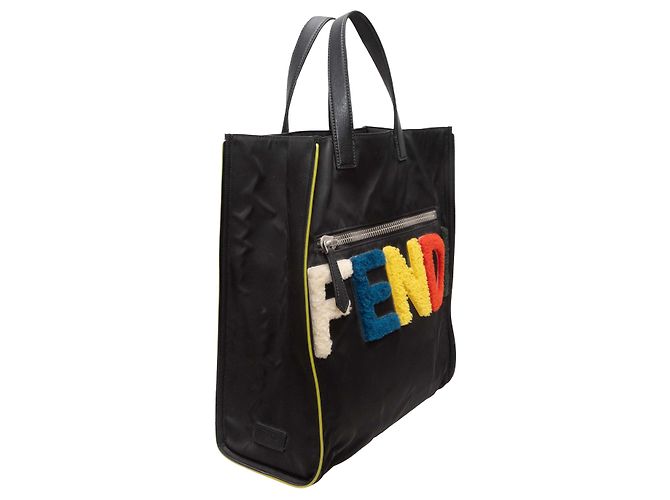 Borsa Tote Fendi in nylon con scritta Black & Multicolor - vista 2