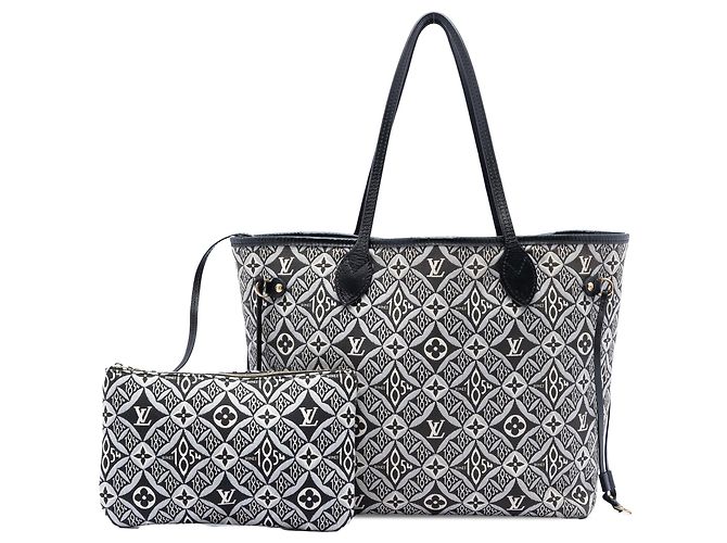 Borsa Tote Neverfull MM in jacquard Monogram Louis Vuitton nero Since 1854 - vista 5