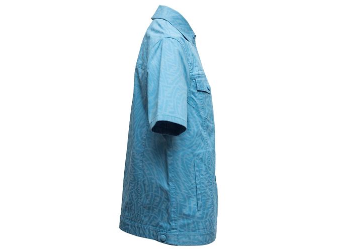 Camicia a maniche corte in nylon blu Fendi con stampa Zucca e bottoni Size IT 36 - vista 3
