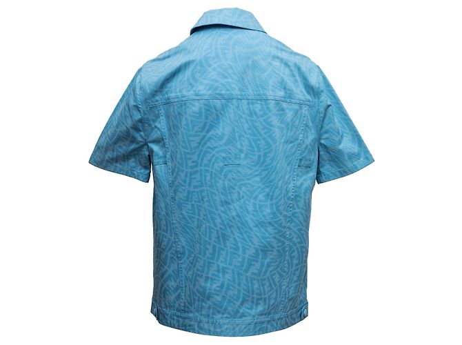 Camicia a maniche corte in nylon blu Fendi con stampa Zucca e bottoni Size IT 36 - vista 4
