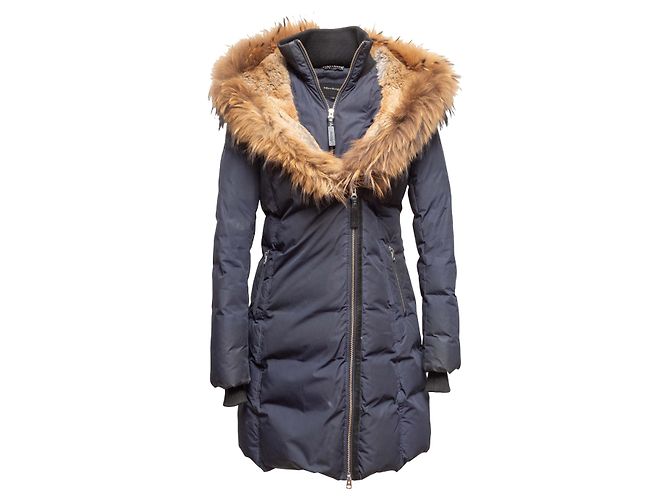 Abrigo puffer con capucha y ribete de pelo Mackage azul marino y marrón Talla US M - vista 2