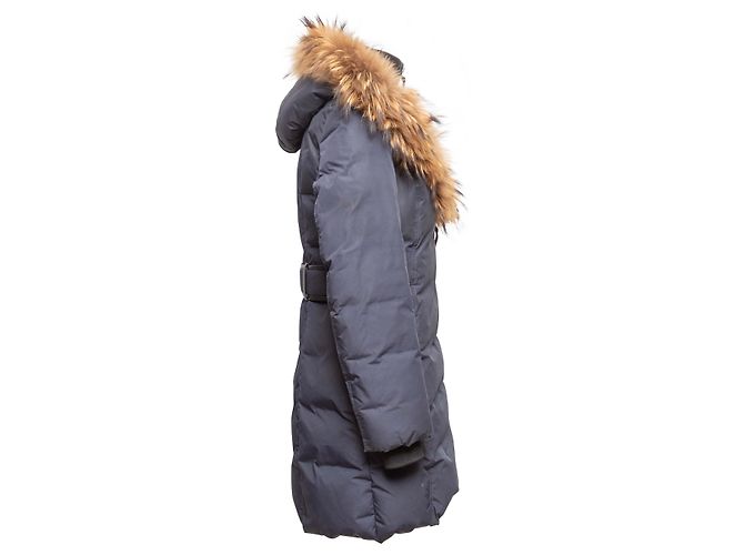 Abrigo puffer con capucha y ribete de pelo Mackage azul marino y marrón Talla US M - vista 3