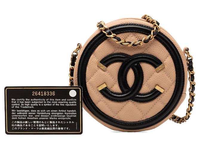 Borsa a tracolla rotonda Chanel Caviar CC Filigree beige - vista 8