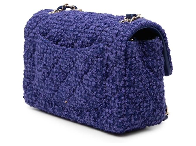 Borsa a tracolla Chanel Mini Rectangular Classic Tweed Single Flap Blu - vista 2