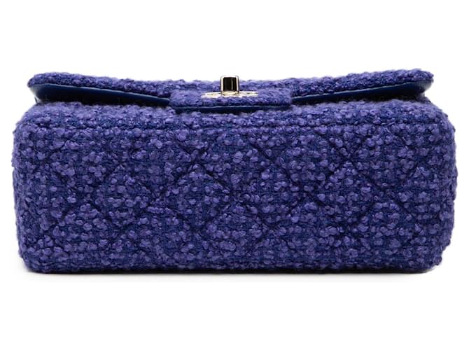 Borsa a tracolla Chanel Mini Rectangular Classic Tweed Single Flap Blu - vista 3