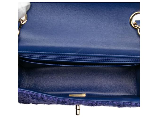 Borsa a tracolla Chanel Mini Rectangular Classic Tweed Single Flap Blu - vista 4