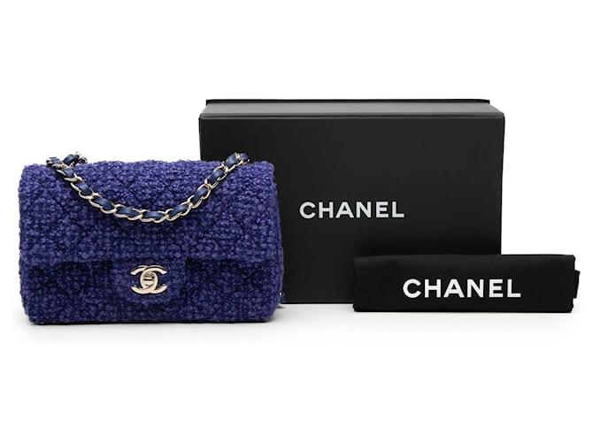 Borsa a tracolla Chanel Mini Rectangular Classic Tweed Single Flap Blu - vista 8
