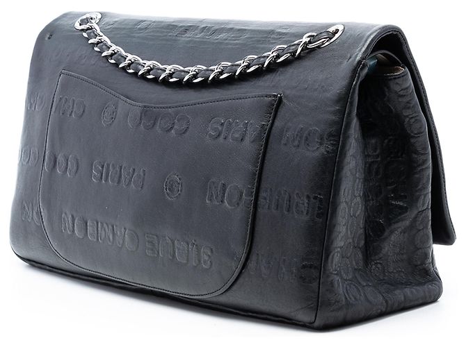 Cambon Borsa a tracolla Chanel Maxi Reissue 2.55 Double Flap in pelle di vitello goffrata nera Nero - vista 2