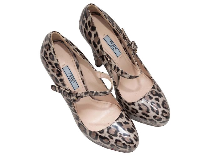 Beige & Black Prada Lackleder Leopard Mary Jane Pumps Größe 39 - Ansicht 2