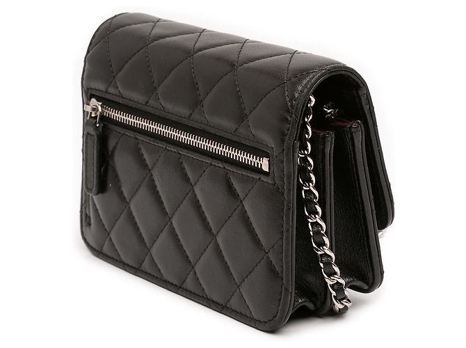 Wallet On Chain Mini borsa a tracolla Chanel Mini CC in agnello nero con catena - vista 2