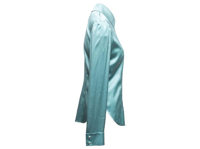 Designers Remix Blusa de seda de manga larga con botones Aqua Chanel Talla FR 40 - vista 3