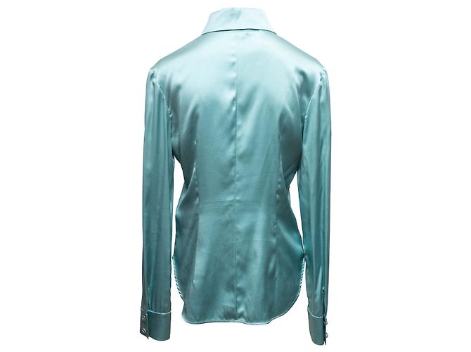 Designers Remix Blusa de seda de manga larga con botones Aqua Chanel Talla FR 40 - vista 4