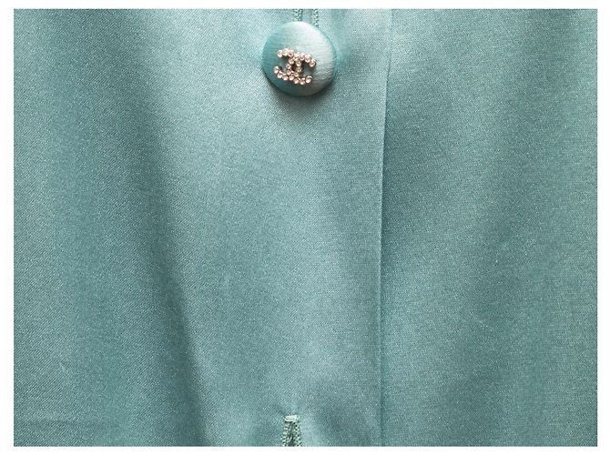 Designers Remix Blusa de seda de manga larga con botones Aqua Chanel Talla FR 40 - vista 7
