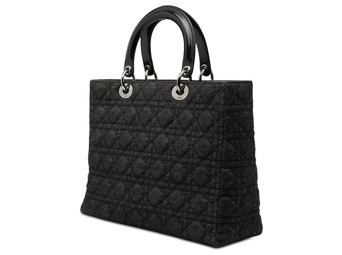 Borsa Lady Dior Large in denim nero cannage - vista 2