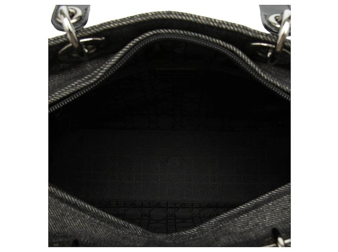 Borsa Lady Dior Large in denim nero cannage - vista 4