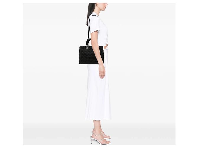 Borsa Lady Dior Large in denim nero cannage - vista 7
