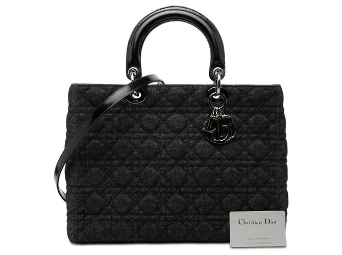 Borsa Lady Dior Large in denim nero cannage - vista 8
