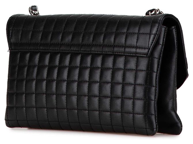 Chanel Choco Bar Schultertasche aus schwarzem Kalbsleder mit Camellia No. 5 CC - Ansicht 2