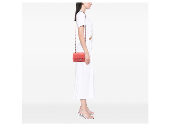 Borsa a tracolla Chanel Mini Rectangular Classic Caviar Single Flap Arancione - vista 7