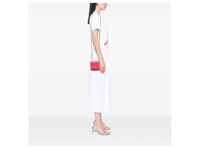 Clutch Chanel Mini in agnello trapuntato rosa con tracolla a catena Trendy CC - vista 7
