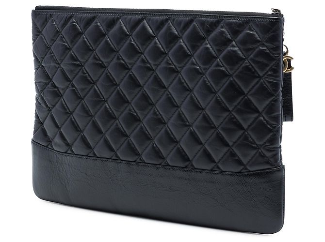 Clutch Chanel Gabrielle O Case in pelle di vitello invecchiata nera Large Nero - vista 2