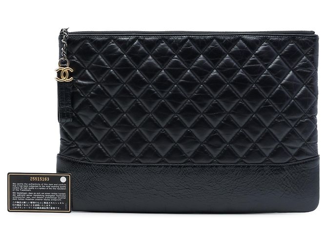 Clutch Chanel Gabrielle O Case in pelle di vitello invecchiata nera Large Nero - vista 7