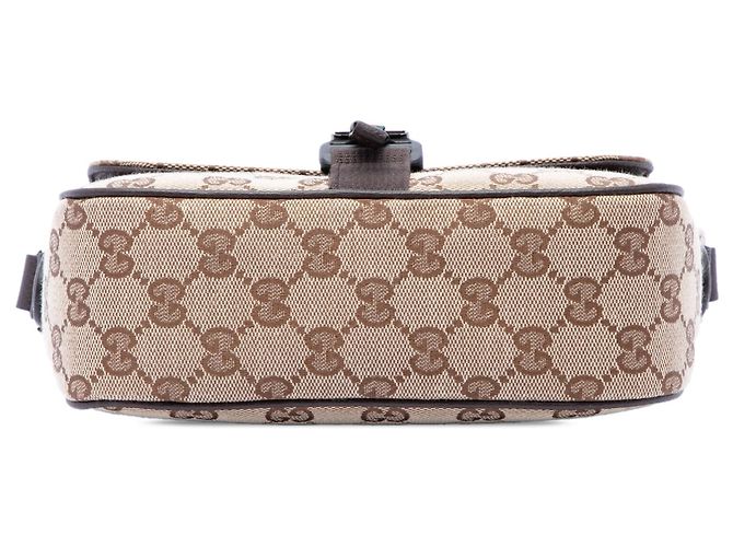 Borsa a tracolla con patta Gucci GG Canvas Web Buckle Beige - vista 3
