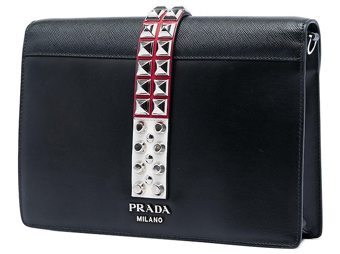 Borsa a tracolla Elektra con borchie in pelle City e Saffiano nera di Prada Nero - vista 2