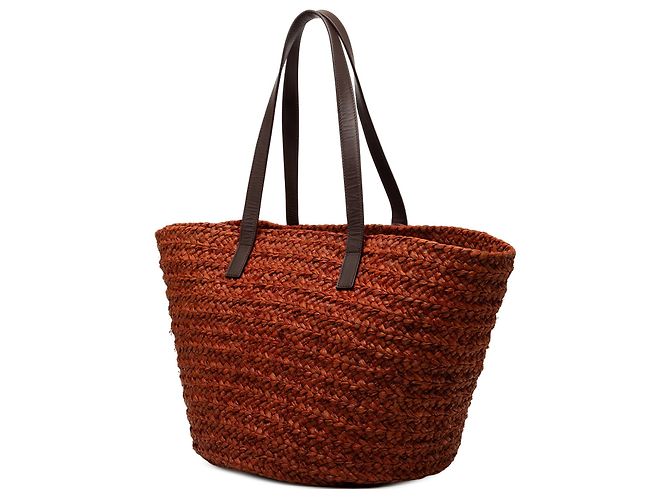 Borsa shopper Saint Laurent Medium Raffia Panier Basket marrone - vista 2